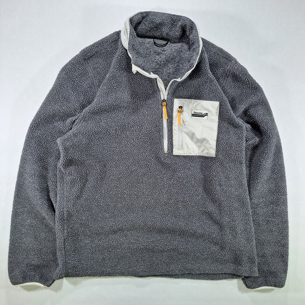 Saucony Men's Large Gray Rested 1/4 Zip Sherpa Long Sleeve Fleece Sweatshirt
